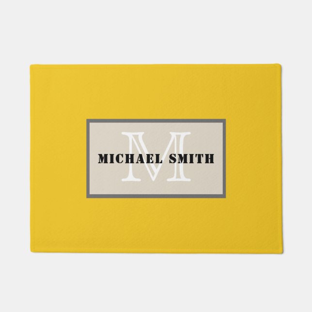 Minimalist Monogram Deep Lemon Background Doormat (Front)