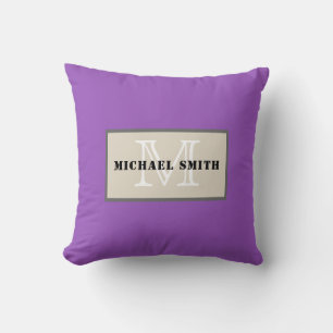 Minimalist Monogram Deep Lilac Background Throw Pillow