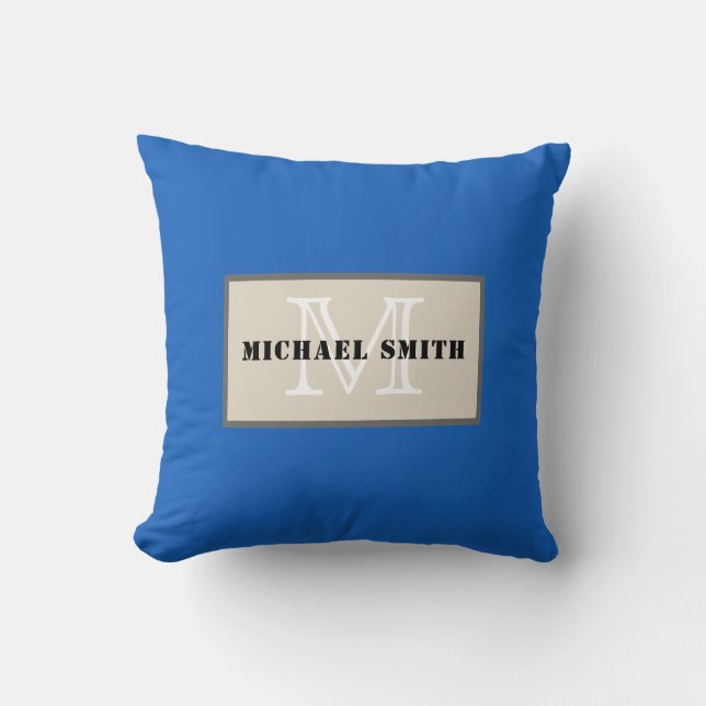 Minimalist Monogram Denim Background Throw Pillow (Front)