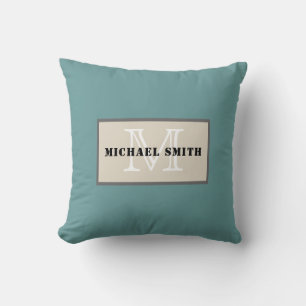 Minimalist Monogram Desaturated Cyan Background Throw Pillow