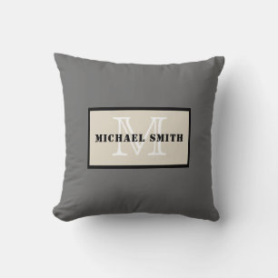 Minimalist Monogram Dim Grey Background Throw Pillow