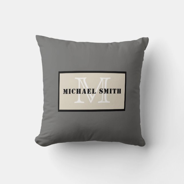 Minimalist Monogram Dim Grey Background Throw Pillow (Front)