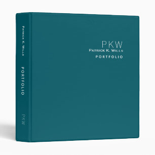 Minimalist Monogram Discreet Dark-Teal Portfolio  Binder