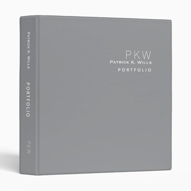 Minimalist Monogram Discreet Grey Portfolio  Binder (Front/Spine)