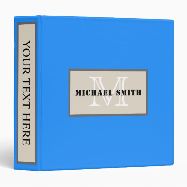 Minimalist Monogram Dodger Blue Background Binder (Front/Spine)