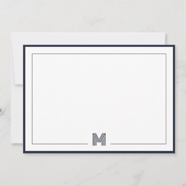 Minimalist Monogram Double Border Stationery Card (Front)