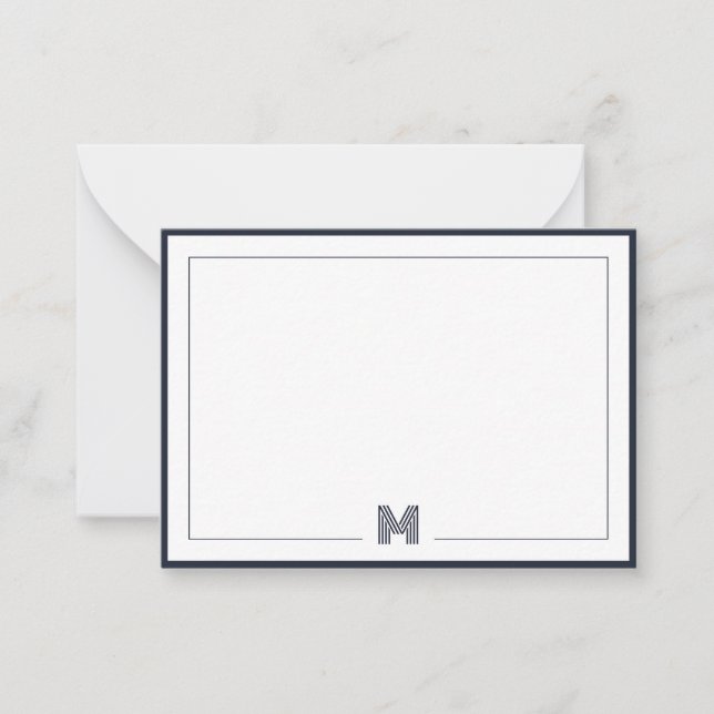 Minimalist Monogram Double Border Stationery Card (Front)