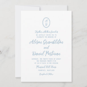 Minimalist Monogram Dusty Blue Wedding Invitation