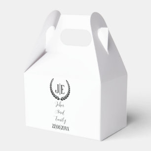Minimalist monogram elegant black & white wedding favor box