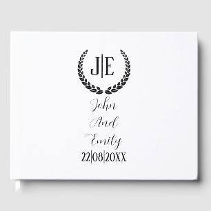 Minimalist monogram elegant black & white wedding guest book