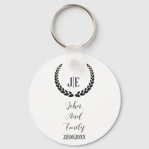 Minimalist monogram elegant black & white wedding  keychain