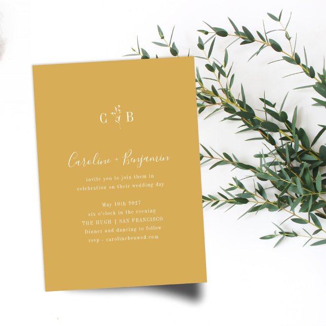 Minimalist Monogram Floral Dusty Yellow Wedding Invitation (Creator Uploaded)