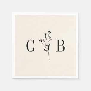 Minimalist Monogram Floral Ivory Cream Wedding Napkin