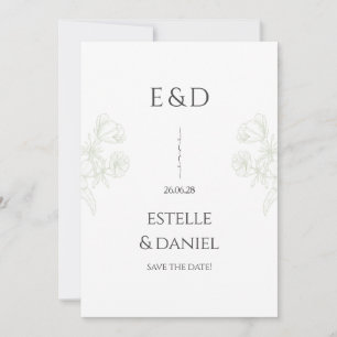 Minimalist Monogram Floral Line Art Save the Date Invitation