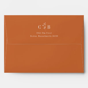 Minimalist Monogram Floral Orange Return Address Envelope
