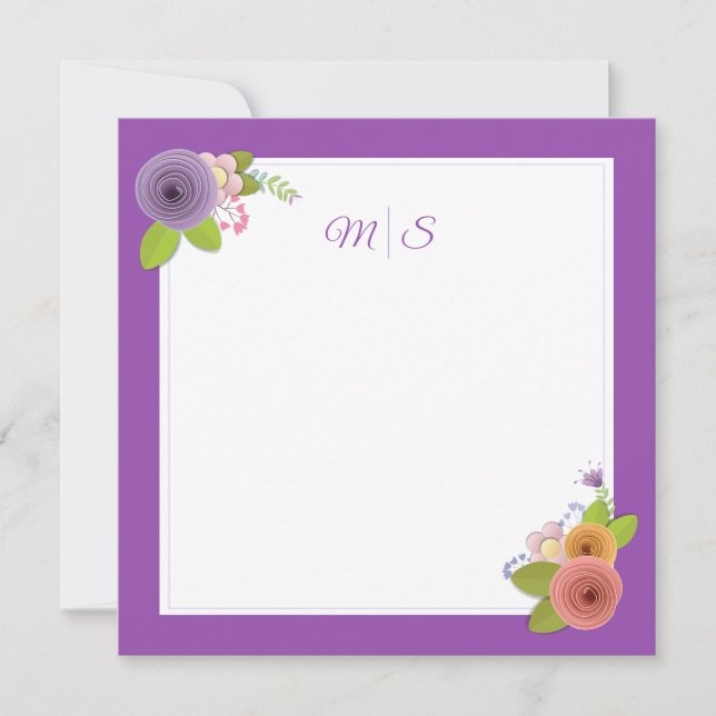 Minimalist  Monogram Floral Wreath Personalized Thank You Card (Front)