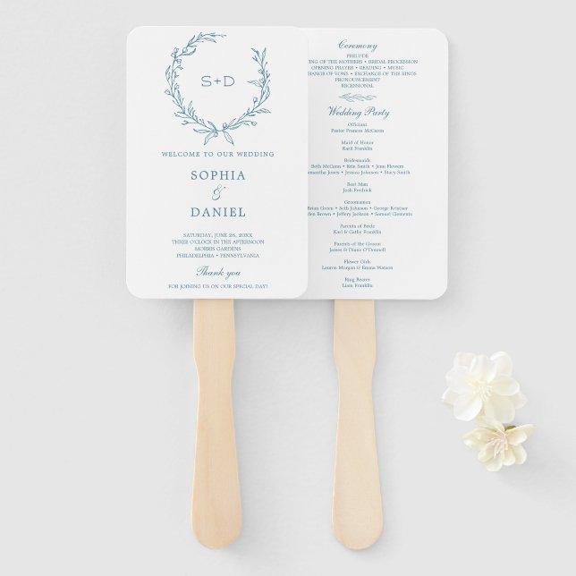 Minimalist Monogram Formal Wedding Program Fan (Front and Back)
