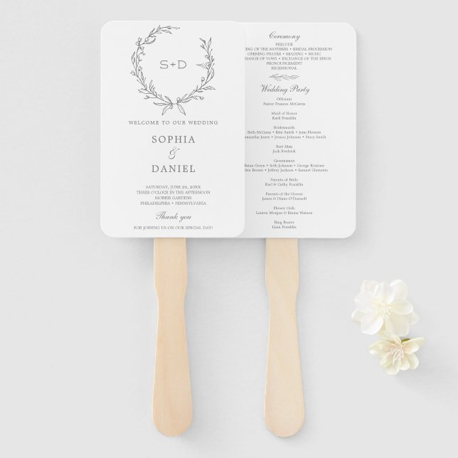 Minimalist Monogram Formal Wedding Program Fan (Front and Back)