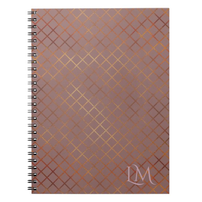 Minimalist Monogram Gold & Dark Rose Taupe  Notebook (Front)