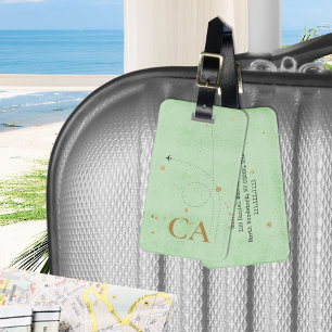 Minimalist Monogram Gold Sage Green Airplane Luggage Tag