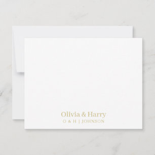 Minimalist Monogram Gold White Wedding Note Card