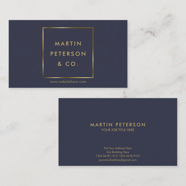 Minimalist Monogram | Golden Square on Deep Grey Business Card (Front/Back)