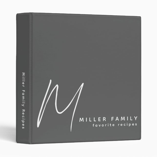 Minimalist Monogram Grey Family Recipes Binder (Front/Spine)