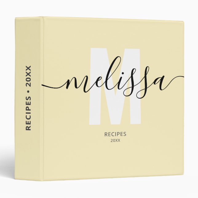 Minimalist Monogram Handwriting Name 3 Ring Binder (Front/Spine)