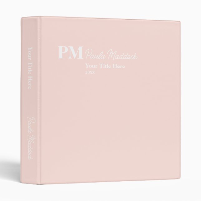 Minimalist Monogram Handwritten Name Blush Pink Binder (Front/Spine)