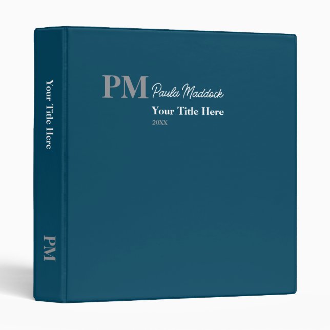 Minimalist Monogram Handwritten Name dark-blue Binder (Front/Spine)