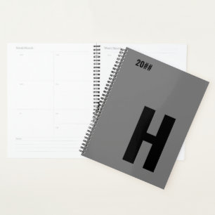 Minimalist Monogram Initial Grey Black Planner
