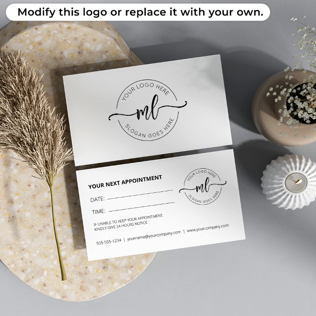 Minimalist Monogram Initials Logo White Appointment Card (Creator Uploaded)