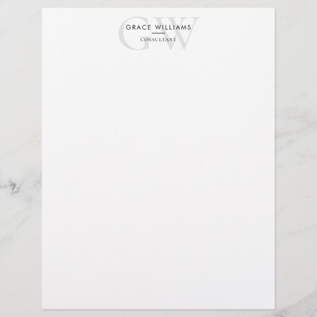 Minimalist Monogram Initials Professional Letterhead (Front)
