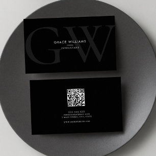 Minimalist Monogram Initials QR Code Professional Business Card