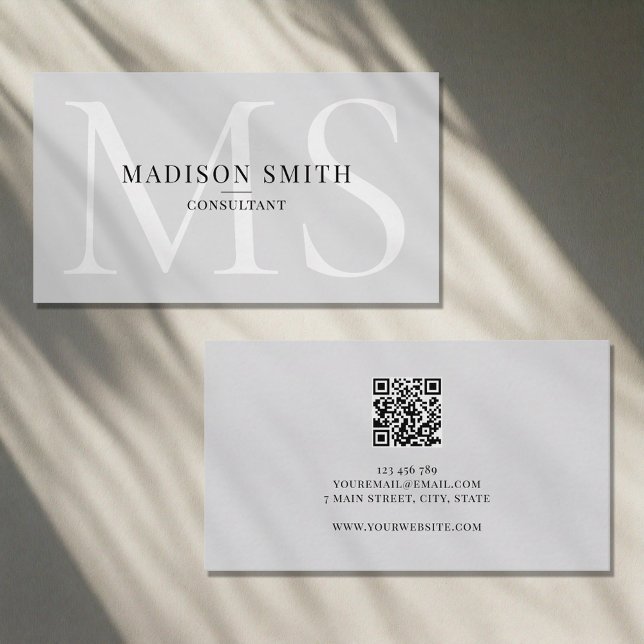 Minimalist Monogram Initials QR Code Professional Business Card (Creator Uploaded)