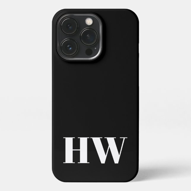 Minimalist monogram initials simple plain black iPhone case (Back)