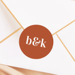 Minimalist Monogram Initials Terracotta Wedding Classic Round Sticker<br><div class="desc">Modern,  minimal,  minimalist wedding design with big bold letters in tone colour: Terracotta,  rust  (colour,  font,  text,  size can be changed).  With date and bride and groom monograms,  monogrammed (initials).  Stickers / seals for wedding invitation envelopes. Perfect for that young couple for fall/autumn wedding.</div>