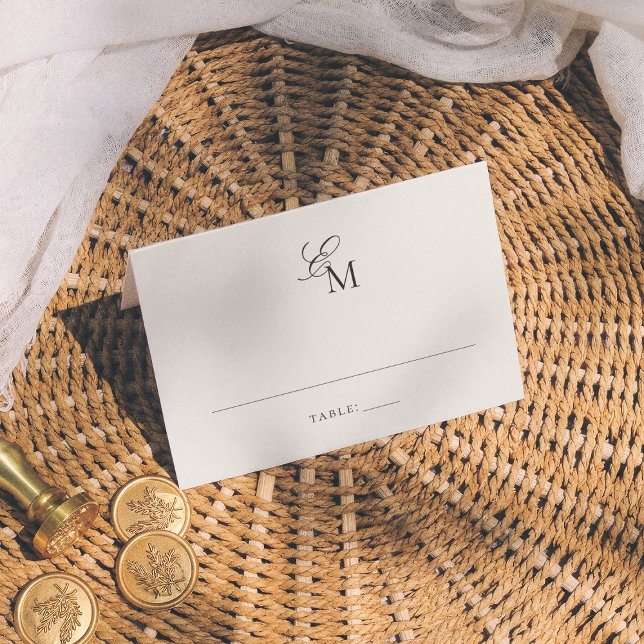 Minimalist Monogram Ivory Editorial Wedding Place Card (Creator Uploaded)