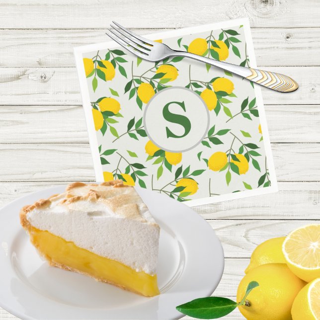 Minimalist Monogram Lemons and Leaves Napkin (Creator Uploaded)