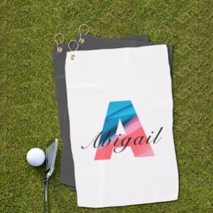 Minimalist monogram letter A coral blue white Golf Towel