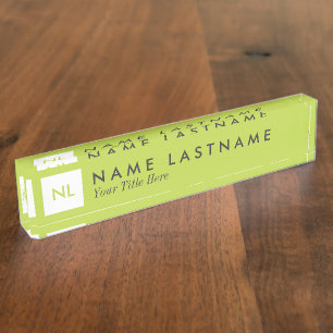 Minimalist Monogram Lime Square Desk Nameplate