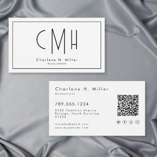 Minimalist Monogram Modern QR Code Professional Business Card