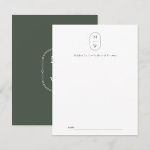 Minimalist Monogram Moss Green Wedding Advice Card