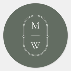 Minimalist Monogram Moss Green Wedding Classic Round Sticker