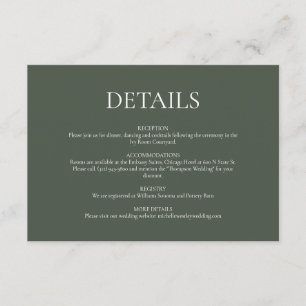 Minimalist Monogram Moss Green Wedding Details Enclosure Card