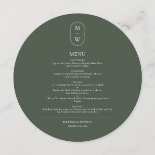 Minimalist Monogram Moss Green Wedding Menu