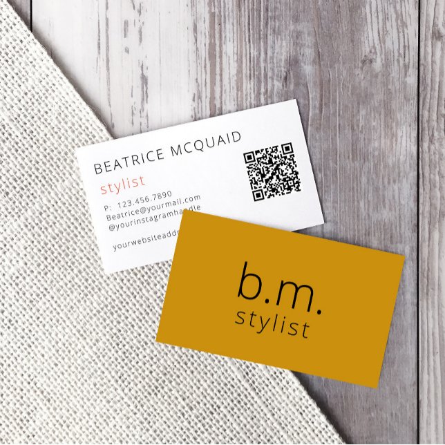 Minimalist Monogram Mustard Yellow QR Code Business Card (Creator Uploaded)