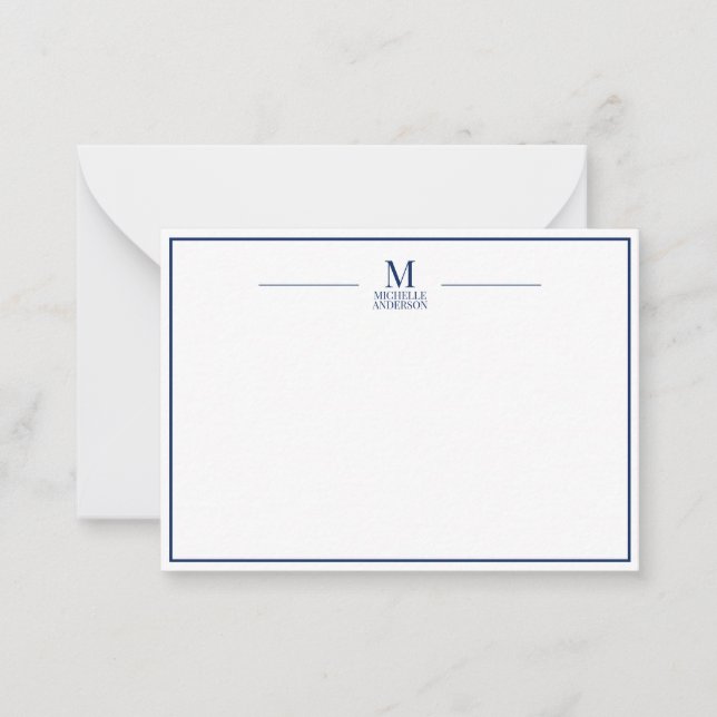 Minimalist Monogram Name Boarder Navy & White Card (Front)