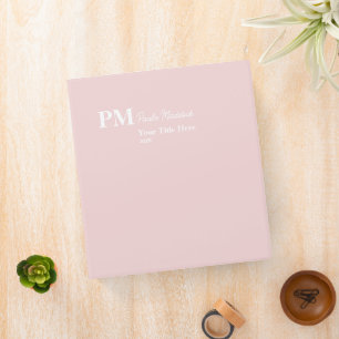 Minimalist Monogram Name on light blush pink Binder
