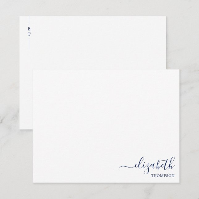Minimalist Monogram Navy Blue Simple  Card (Front/Back)